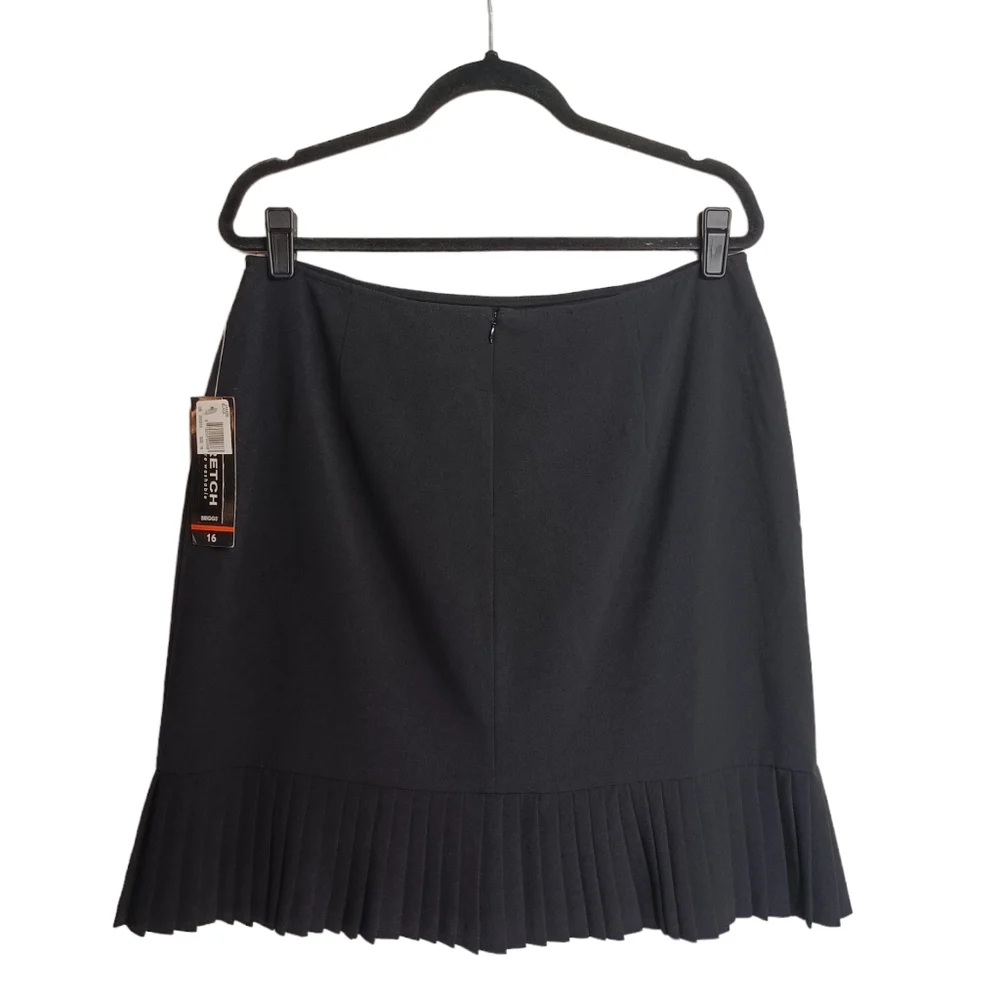 BRIGGS NEW YORK Stretch Pleated Hem Black Peplum Style Skirt 16 NWT